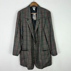 NYCC Plaid Blazer 14/16 Brown Green Oversized Academia Preppy Retro Vintage
